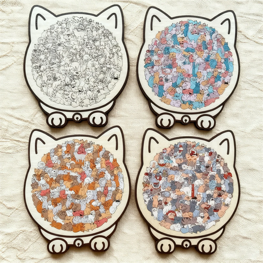 🎅Christmas Sale 50% OFF🐱135-Piece Morandi-Colored Cat Shaped Wooden Jigsaw Puzzle