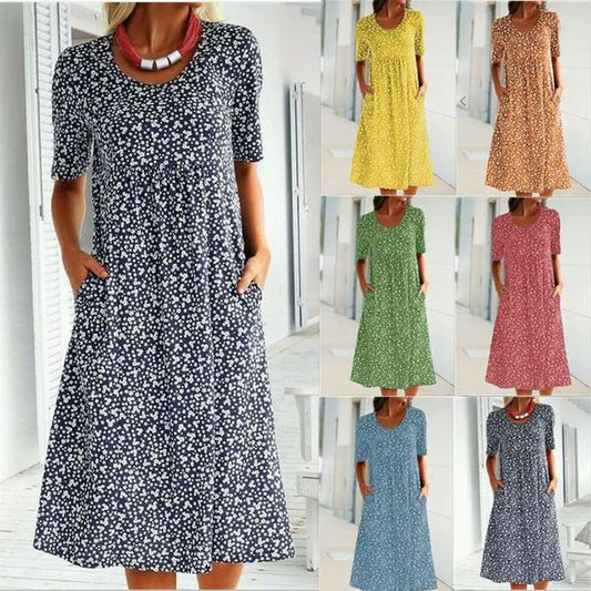 🎁Casual Women Scoop Neck Floral Dress (with pockets)