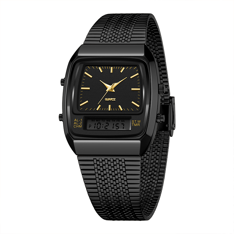 ⌚50% OFF💥Retro Style Square Face Multifunction Watch – Dual Display, Zinc Alloy, Stainless Steel✨