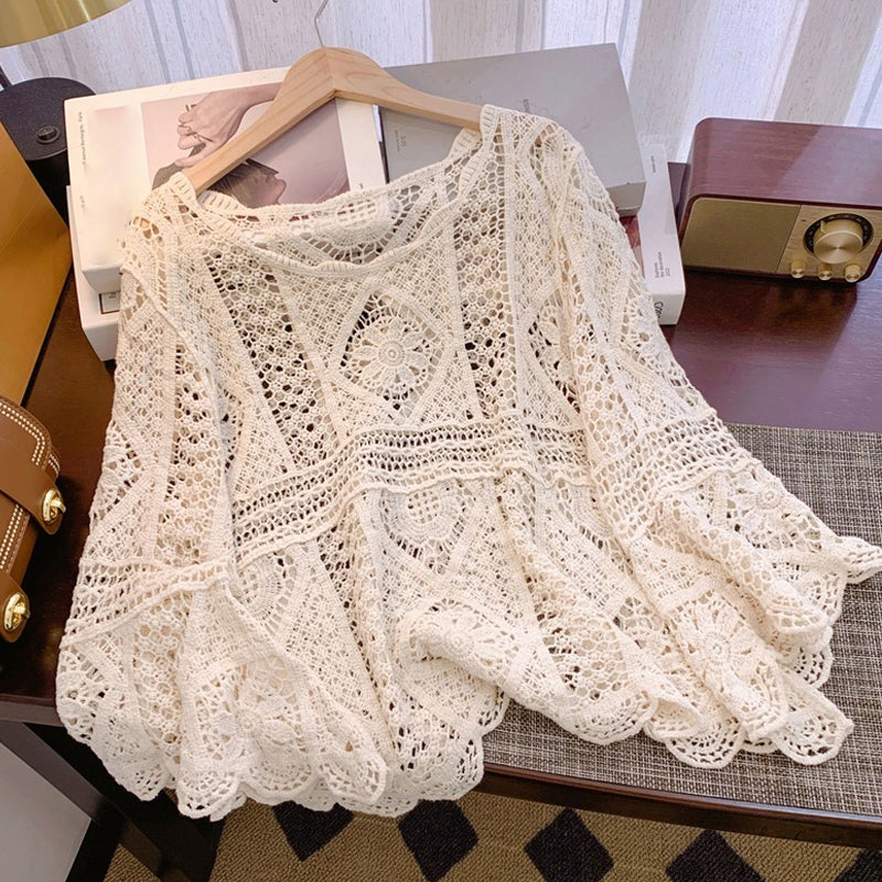 Women's Vintage-Inspired Lace Cover-Up Blouse
