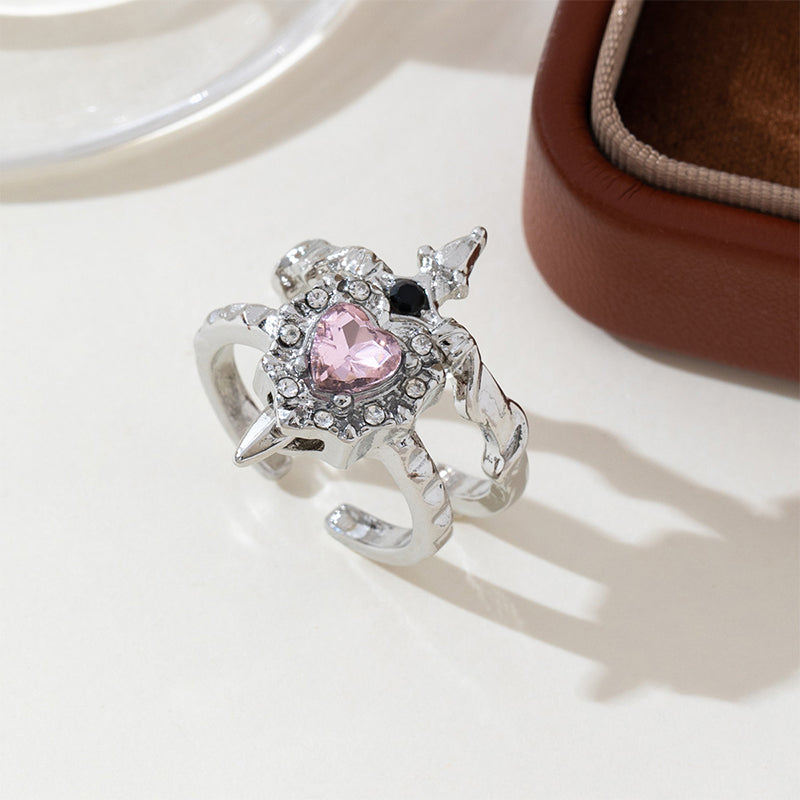 💍Vintage Sword Piercing Heart Ring – Adjustable, Pink Rhinestone, Gothic Edge ⚔️