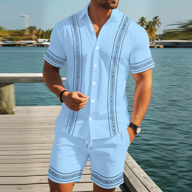 Men's Floral Print Short Sleeve Shirt & Shorts Set