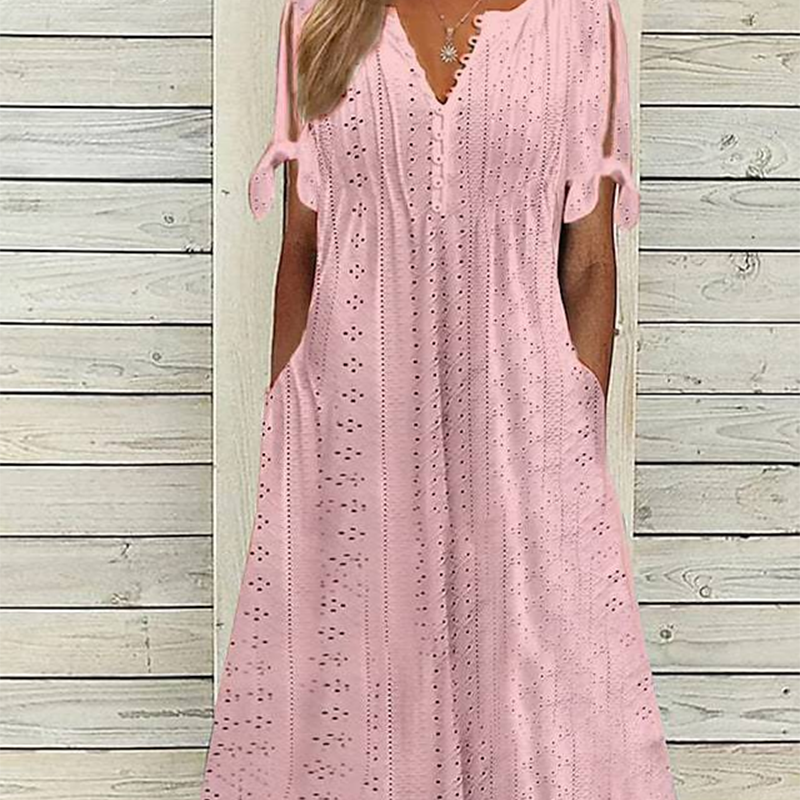 Women's Elegant V-Neck Hollow-Out Solid Dress