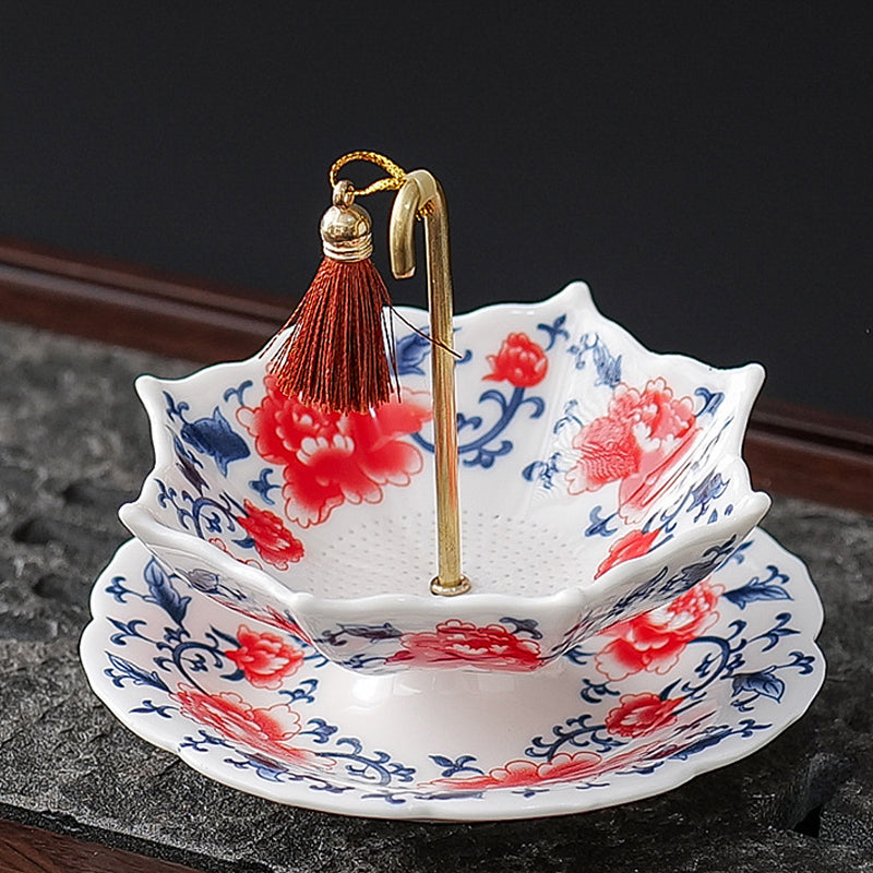 🍵Ceramic Umbrella Tea Strainer Set – Hand-Glazed Porcelain Infuser with Matching Saucer, Fine Stainless Mesh Filter, Leak-Proof, Heat-Resistant, Elegant Umbrella Design for Loose Leaf, Herbal & Flowering Teas ✨