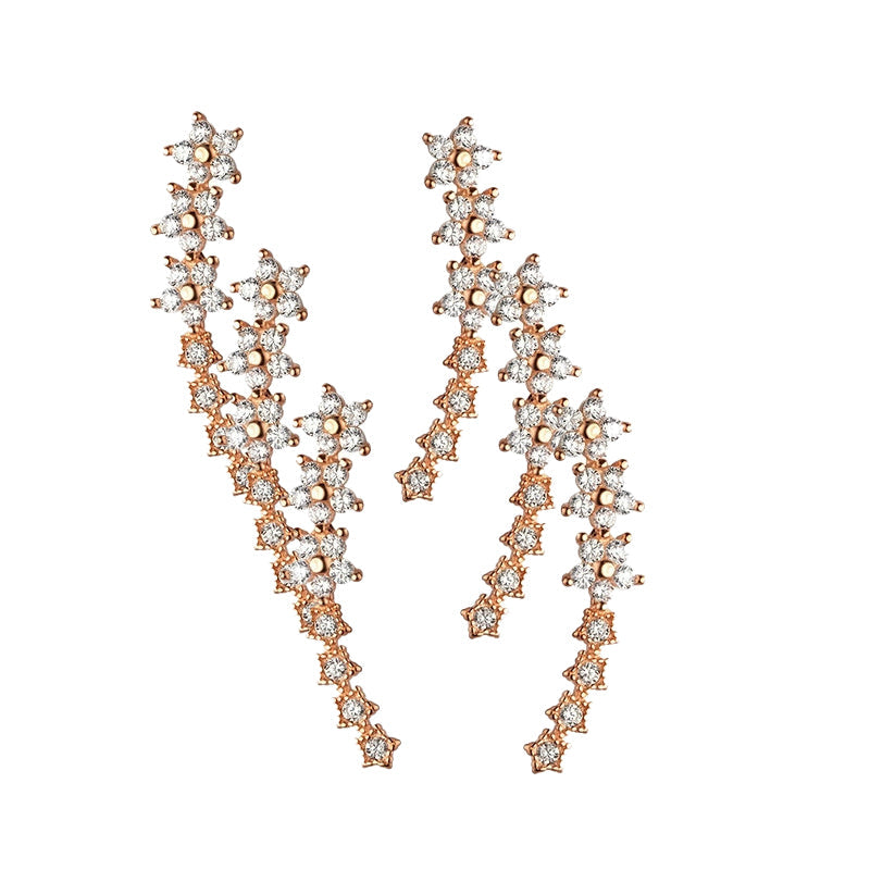 Starry Flower Rhinestone Ear Climber Earrings