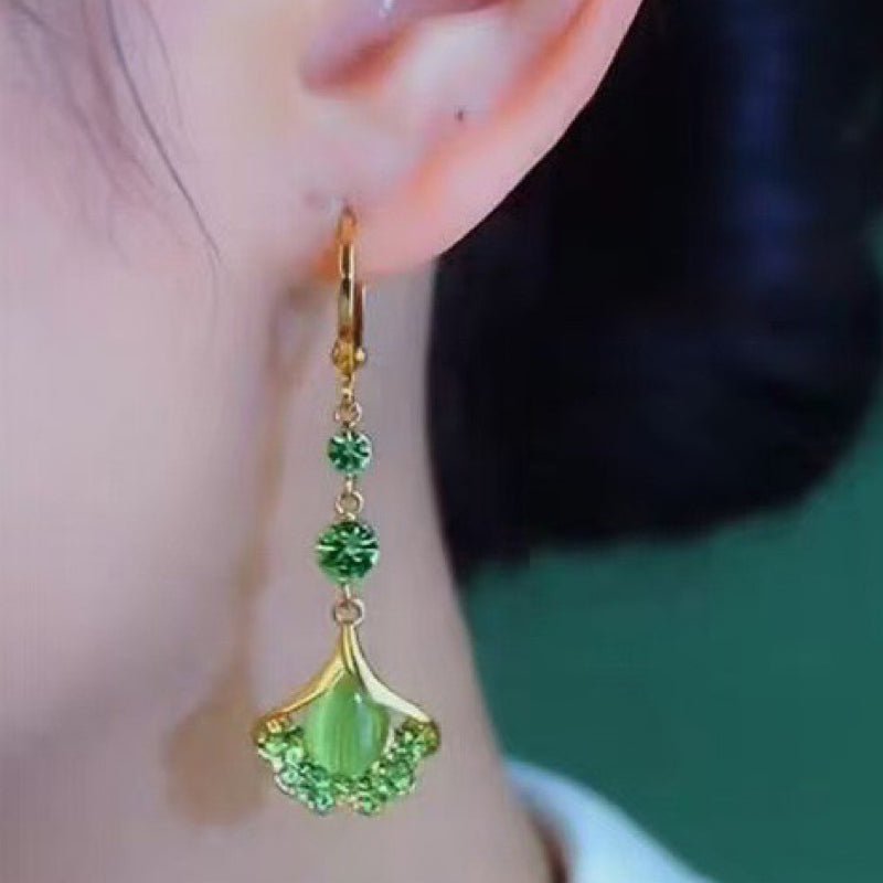 Elegant Ginkgo Leaf Tassel Earrings