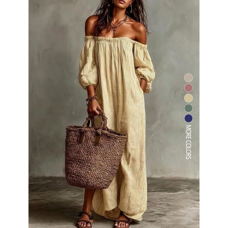 Women's Off-Shoulder Maxi Dress Lantern Sleeve Dress