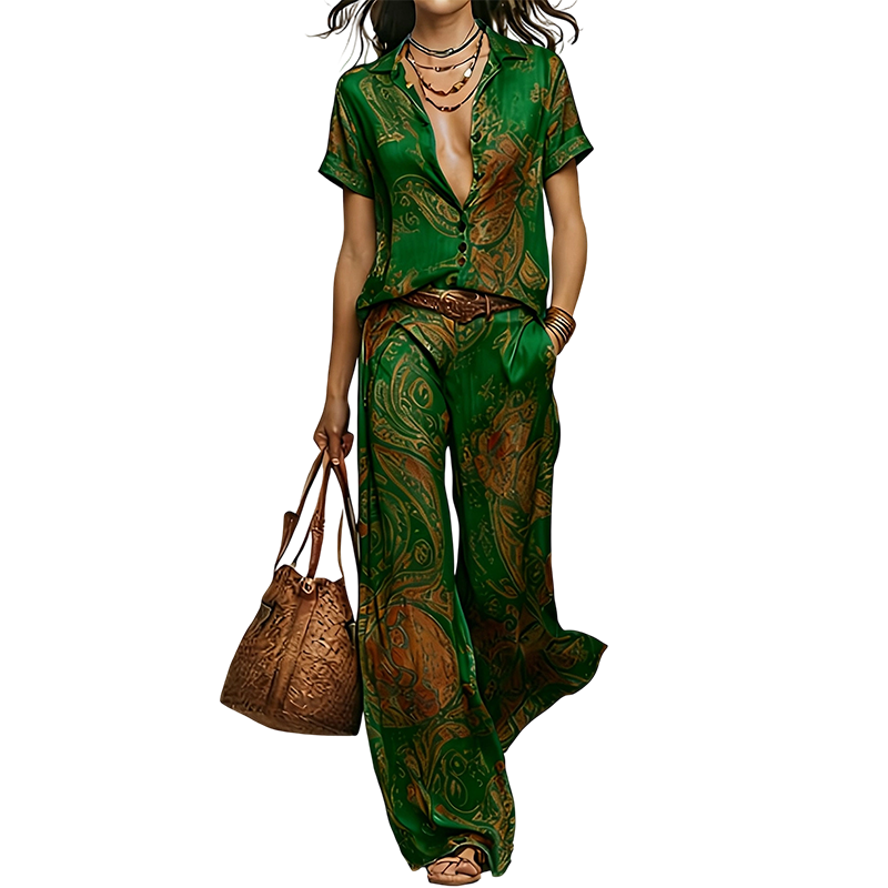 Women’s Casual Short Sleeve Top and Pants Set
