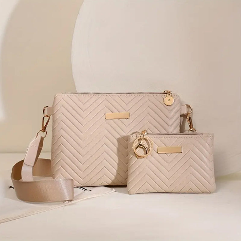 Women Wave Embossed Crossbody Bag Set Wide Strap Commuter Shoulder Bag