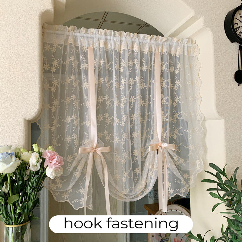 Embroidered Floral Tie-Up Sheer Curtain