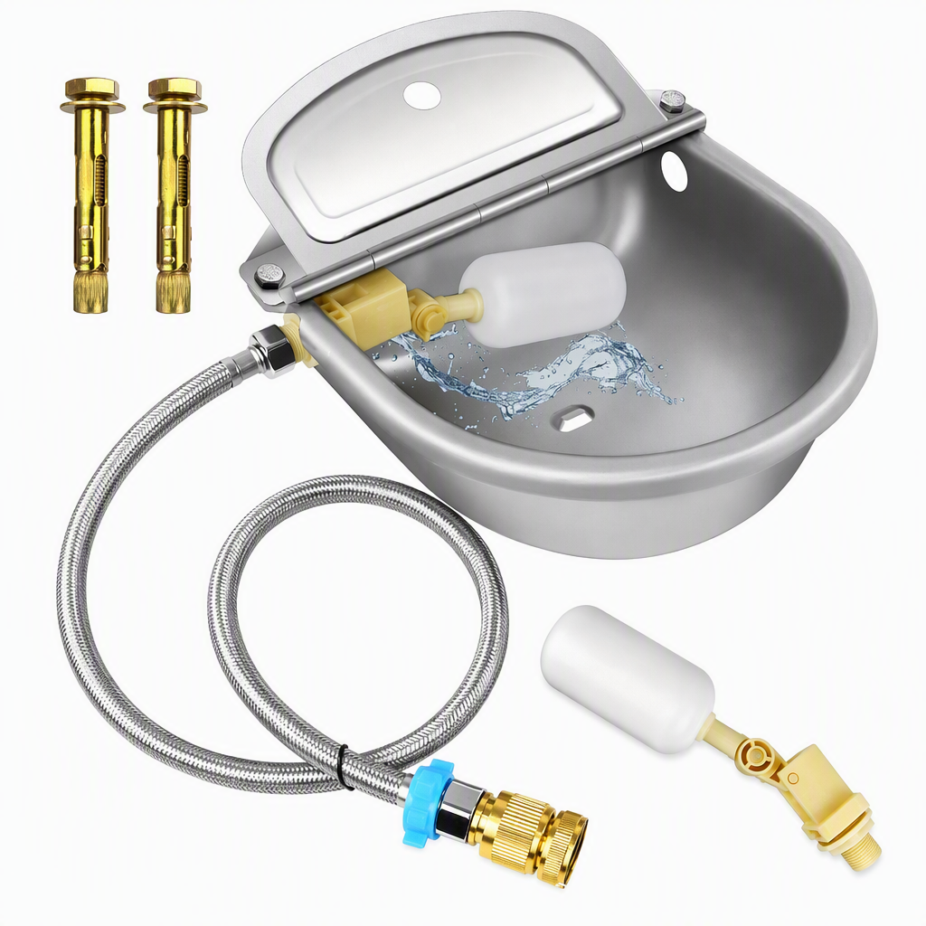 ⏳Time-Limited Special⏰ 🐄 Automatic 304 Stainless Steel Drinking Bowl with Float and Drain Hole for Cattle Horses Sheep and Dogs 🤖