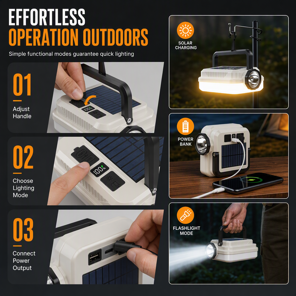 🏕️50% OFF NOW🔥Dual‑Light Solar Camping Lantern‑Multi‑Function Portable Solar Work Light with Power Bank, Hanging Emergency Lamp for Camping Hiking Power‑Outage