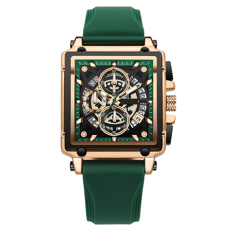 Men's Square Face Watch with Hollow-Out Dial