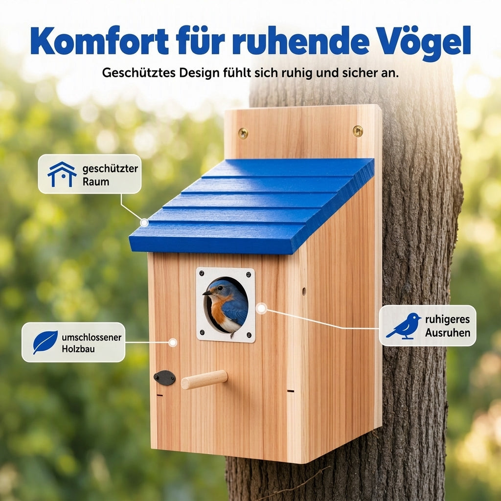 🐦 Weatherproof Wooden Outdoor Bird House – Natural Timber & Sky Blue Roof 🏡✨