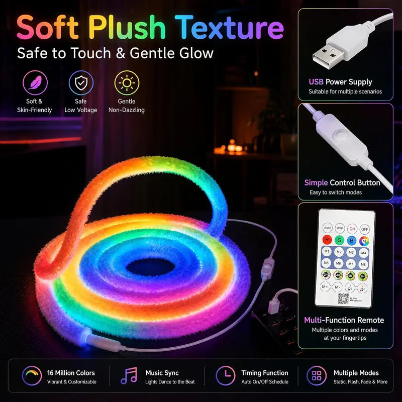 ⏳Limited-time 50% off💥 Faux Fur Neon Light Strip – 360° All-round Glow ✨
