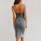🌸Spring Specials🌸Adjustable strap U-neck split denim bodycon cami dress