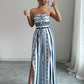 👗 Geometric Jumpsuit with Halter Neckline & Side Slit – Unique print & elastic back