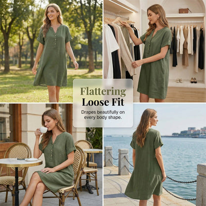 🏖️New Arrival 50% OFF!👗Women's V-Neck Tunic Dress – Relaxed Fit, Pockets & Breathable