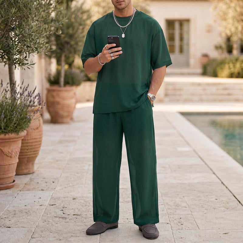 ⏰Men's T-Shirt & Wide-Leg Pants 2-Piece Set