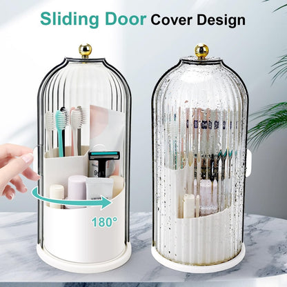 Sliding Lid Toothbrush Organizer | 360° Rotating, Dust-Proof, Multi-Purpose
