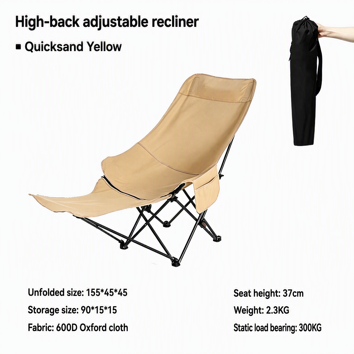 🥾 Adjustable Folding Chair – 3/4 Recline Positions, Leg Rest – Reinforced Carbon Steel, 300 lbs – 600D Oxford – Folds for Camping & Beach! 🛡️💨