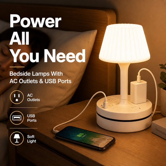 🏆LIMITED-TIME 50% OFF!💡Bedside Lamp with AC Outlets & USB Ports🔌✨