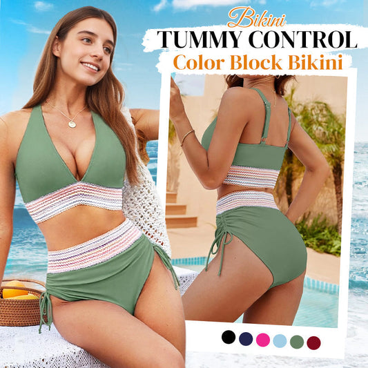 🌸 50% OFF NOW! 🌸High Waisted Tummy Control Color Block Bikini Sets