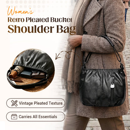 👜50% OFF NOW🎀Casual Pleated Bucket Leather Handbag – Soft Leather, Versatile Style & Adjustable Shoulder Strap✨