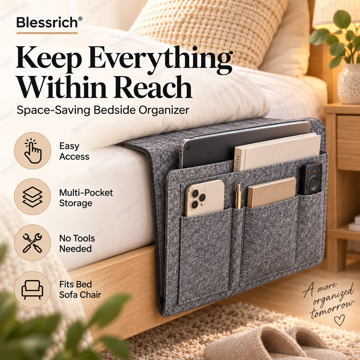 ⏰🔥LIMITED TIME OFFER: 50% OFF!💞Bedside organiser – Smart storage without a bedside table