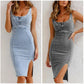 🌸Spring Specials🌸Adjustable strap U-neck split denim bodycon cami dress