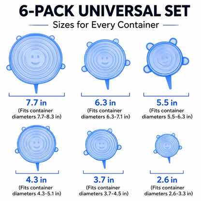 Silicone Stretch Lids 6-Pack | Airtight Food Storage Covers | Microwave, Fridge & Dishwasher Safe | BPA-Free | Fits 2.5"–7.5"
