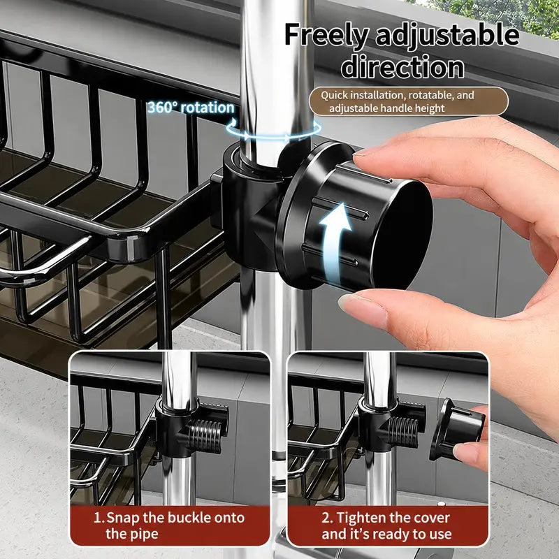 Faucet‑Mounted Sink‑Sponge‑Holder | Tool‑Free Install, Removable‑Drip‑Tray & Side‑Hook🏠