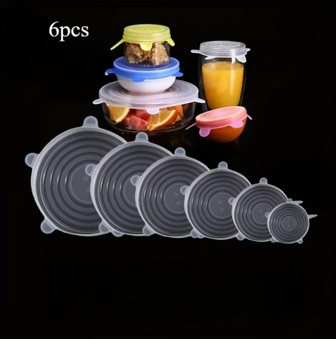 Silicone Stretch Lids 6-Pack | Airtight Food Storage Covers | Microwave, Fridge & Dishwasher Safe | BPA-Free | Fits 2.5"–7.5"