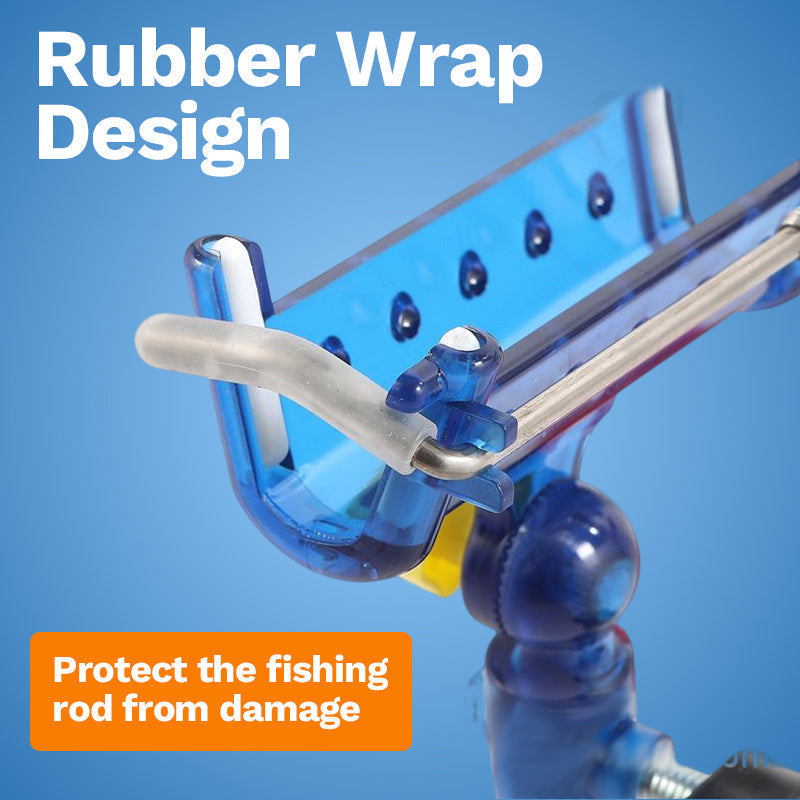 Fishing Rod Self-Locking Turret Bracket | 360° Rotation, Auto-Lock, Rubber-Protected | Stainless Steel | Yellow & Blue