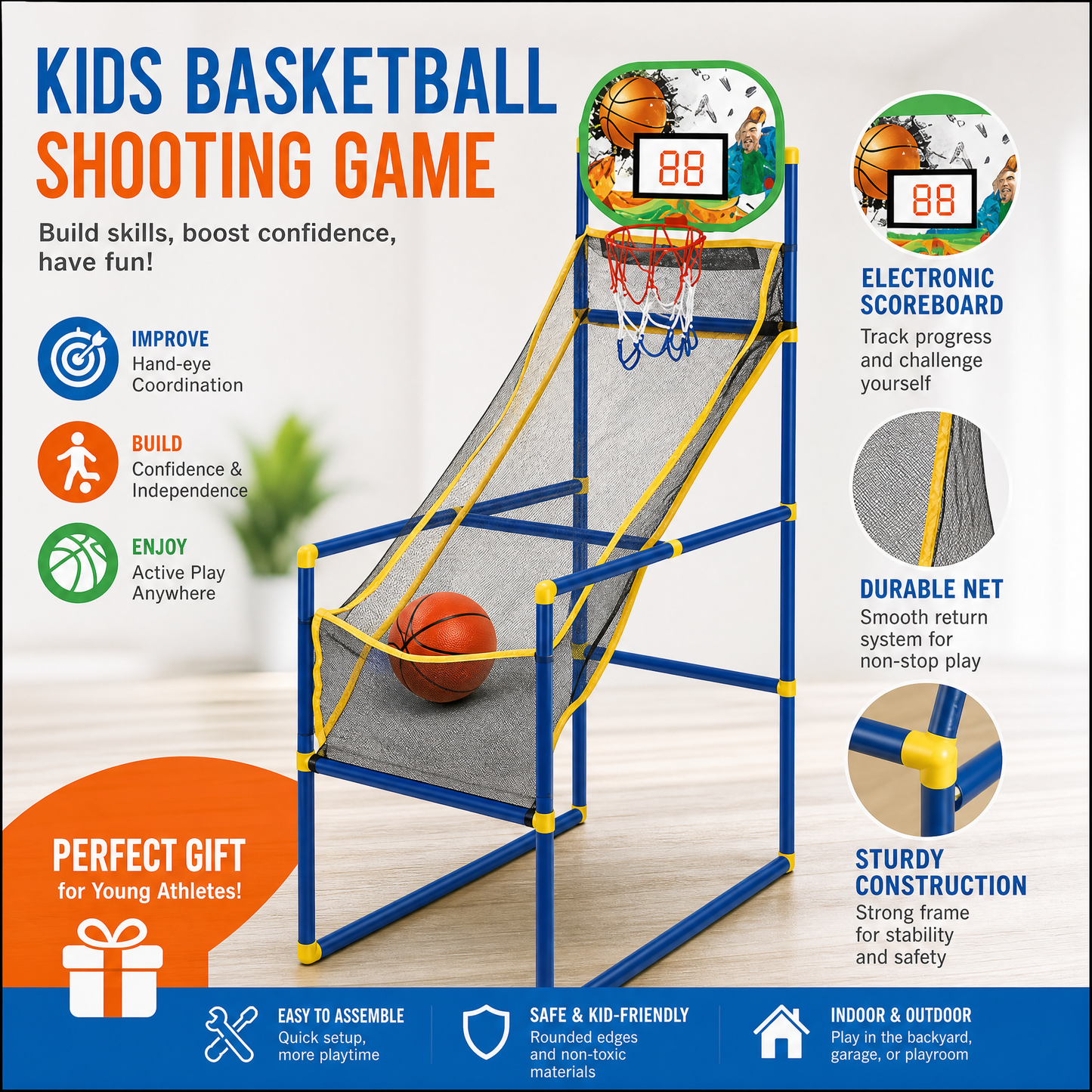 🏀Kids' Indoor Basketball Arcade Game with 2 Balls
