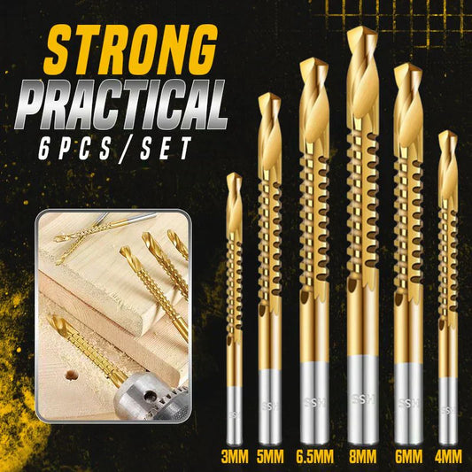 Twist Drill Bit Set | 6-Piece HSS Titanium-Coated Serrated Drill Bits for Wood, Steel & Plastic