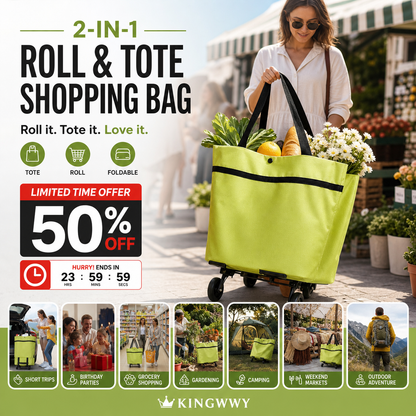 ⏰Last Day Promotion Only £12.99 ‼️🛒2-in-1 Foldable Shopping Cart✨Portable Lightweight Grocery Trolley