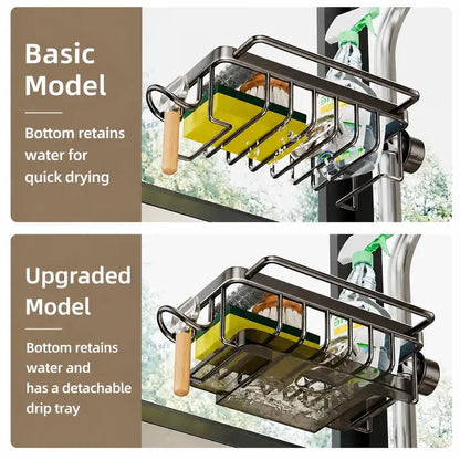 Faucet‑Mounted Sink‑Sponge‑Holder | Tool‑Free Install, Removable‑Drip‑Tray & Side‑Hook🏠