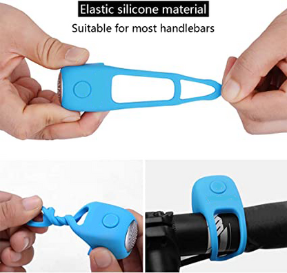 Electric Bike Horn | 90dB Car-Sound, 3 Tones, Weatherproof, USB Rechargeable | Fits Most Handlebars | Green, Blue, Black