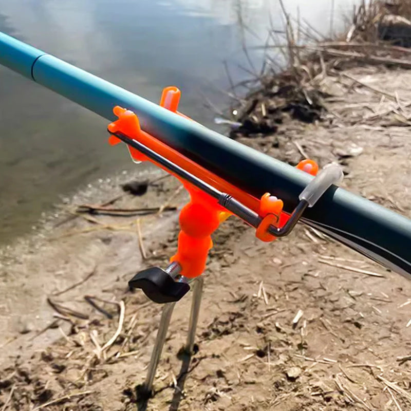 Fishing Rod Self-Locking Turret Bracket | 360° Rotation, Auto-Lock, Rubber-Protected | Stainless Steel | Yellow & Blue
