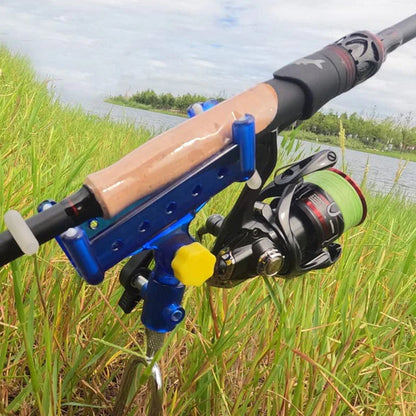 Fishing Rod Self-Locking Turret Bracket | 360° Rotation, Auto-Lock, Rubber-Protected | Stainless Steel | Yellow & Blue