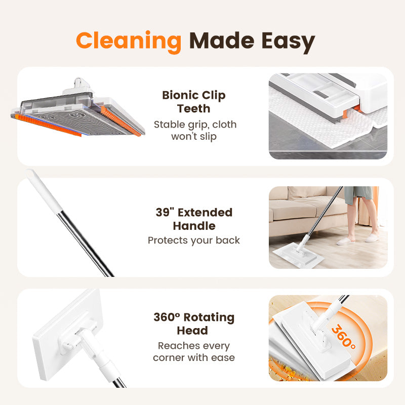 💥Disposable Dust Mop with 4 Reusable Cloths