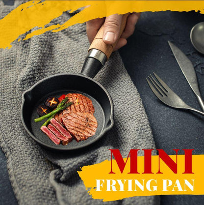 📢📢50% OFF & In Stock⏰ 🍳 Mini Nonstick Iron Pan 3.9"/10cm – Healthy Cast Iron, Uniform Heat & Wooden Handle ✨