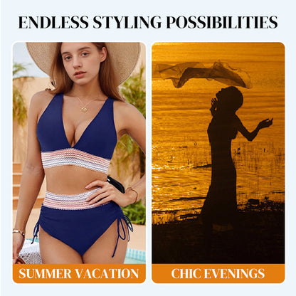 🌸 50% OFF NOW! 🌸High Waisted Tummy Control Color Block Bikini Sets