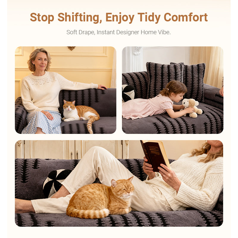 🎁2026 New Arrivals 50% OFF💥Soft Plush Non‑Slip Couch Cover‑Thick Striped Sofa Throw Cover, Cozy Winter‑Friendly Furniture Protector for Living Room, Anti‑Slip Universal Sofa Slipcover