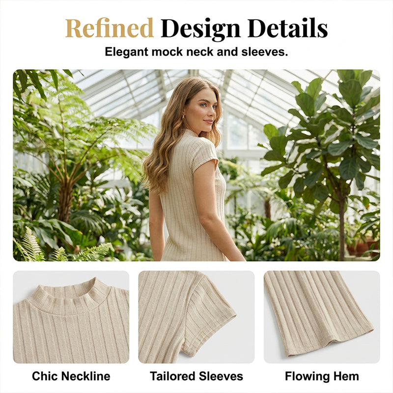 Elegant Mock Neck Top & Wide-Leg Pants 2-Piece Set
