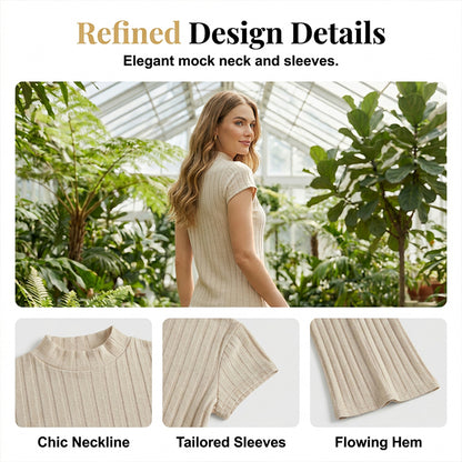Elegant Mock Neck Top & Wide-Leg Pants 2-Piece Set