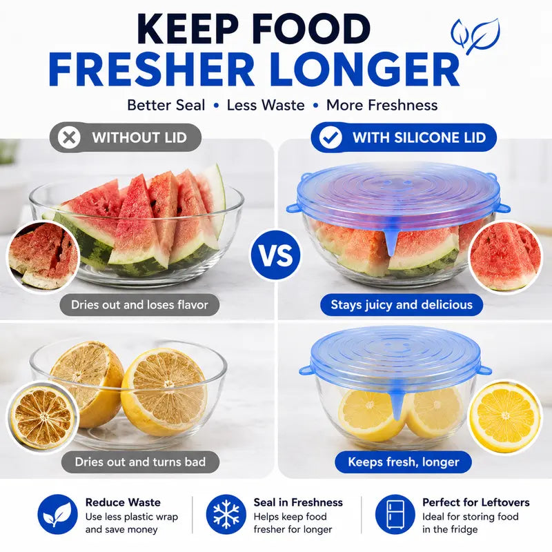 Silicone Stretch Lids 6-Pack | Airtight Food Storage Covers | Microwave, Fridge & Dishwasher Safe | BPA-Free | Fits 2.5"–7.5"