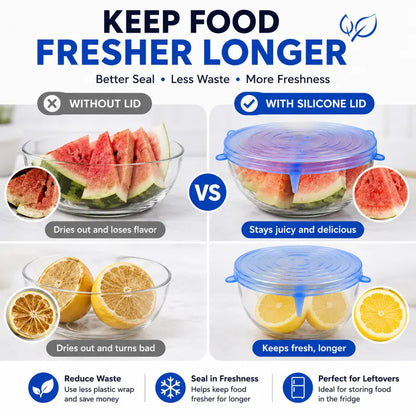 Silicone Stretch Lids 6-Pack | Airtight Food Storage Covers | Microwave, Fridge & Dishwasher Safe | BPA-Free | Fits 2.5"–7.5"