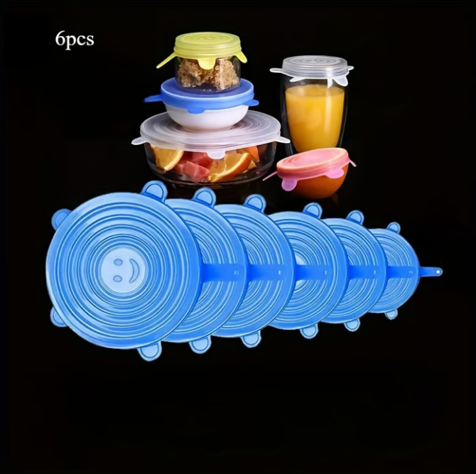 Silicone Stretch Lids 6-Pack | Airtight Food Storage Covers | Microwave, Fridge & Dishwasher Safe | BPA-Free | Fits 2.5"–7.5"
